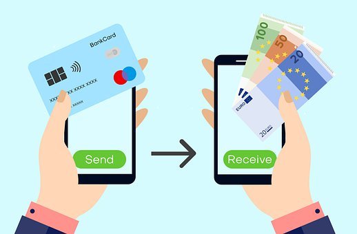 An illustration of a money transfer with a safe mobile payment app for small businesses